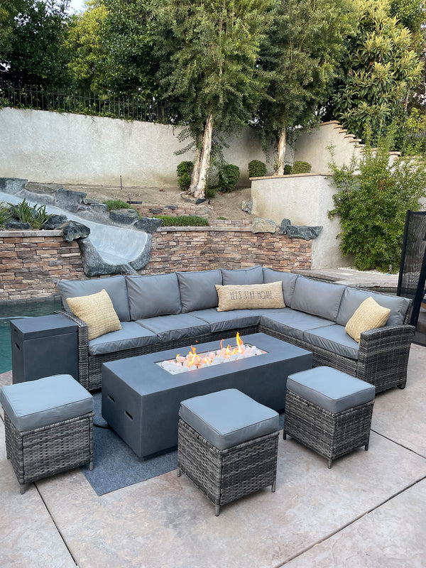 St. Bart's Grey with Fire Pit Table